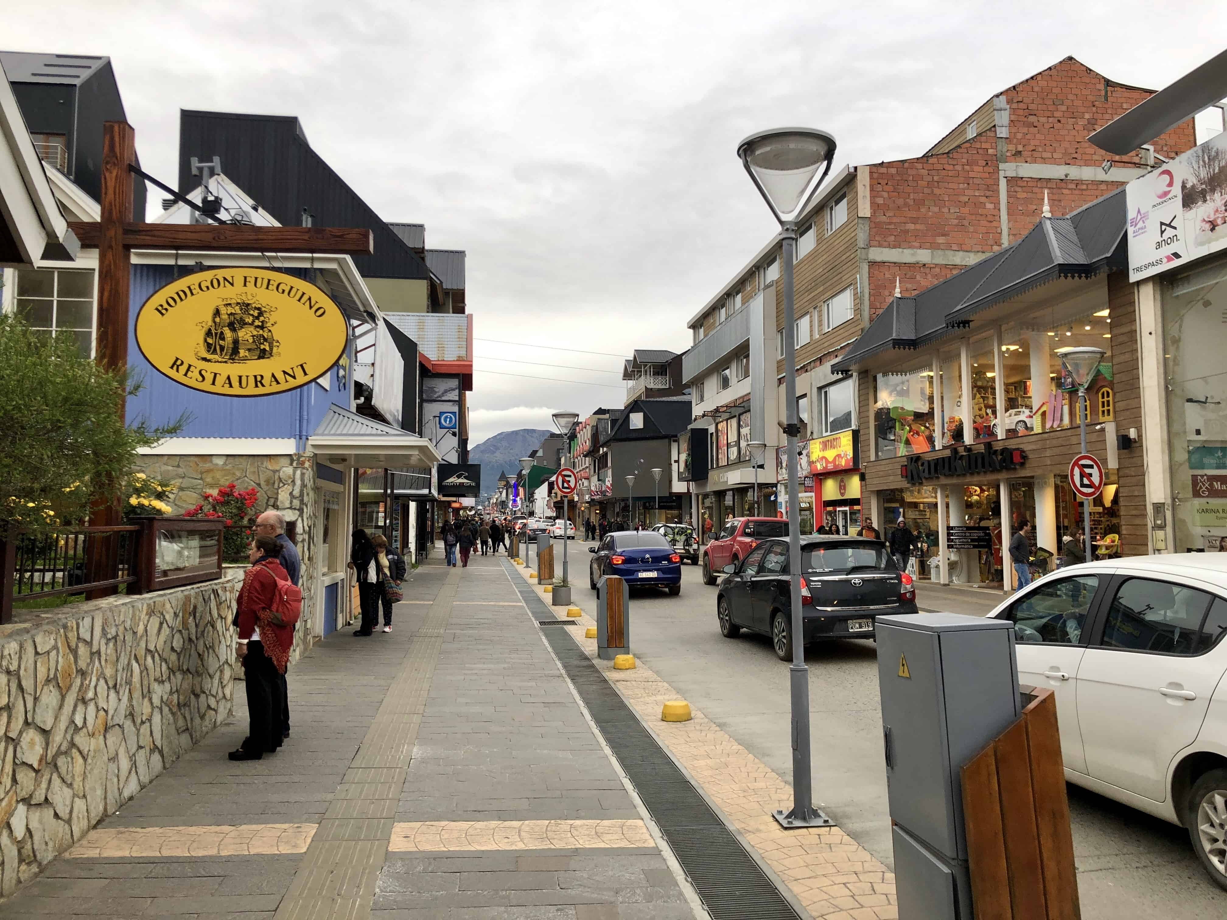 The main street, Av. San Martin, in Downtown Ushuaia, Argentina. Population: 56,000